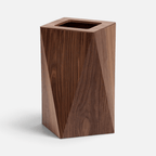 Mon Serre Livre wooden trash can with a geometric diamond-shaped design and dark wood grain finish