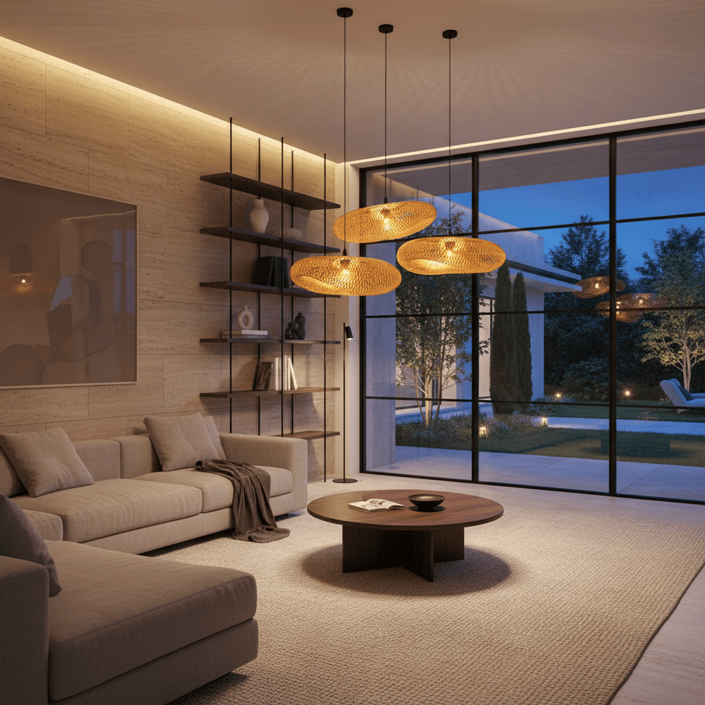 Suspension Bambou Naturel Forme Ovale