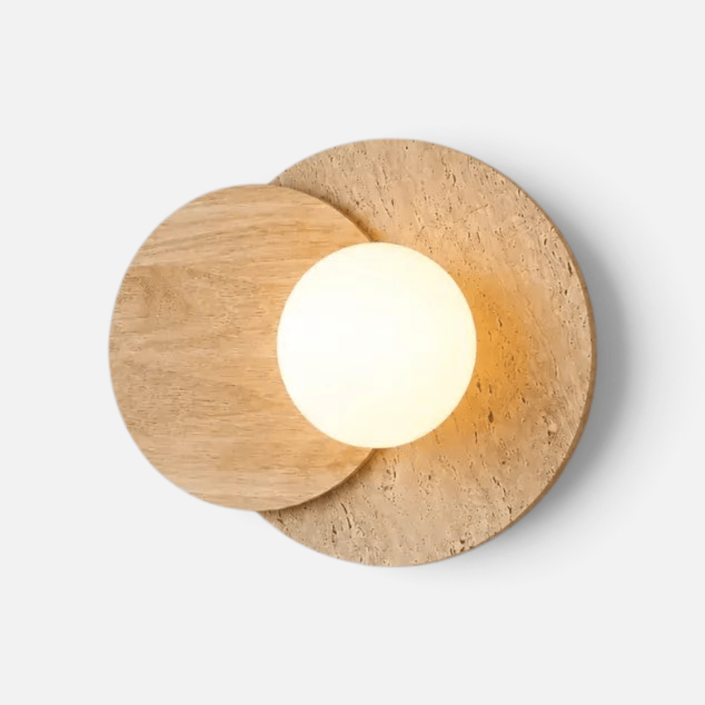 Applique Murale Bois Travertin Boule Lumineuse
