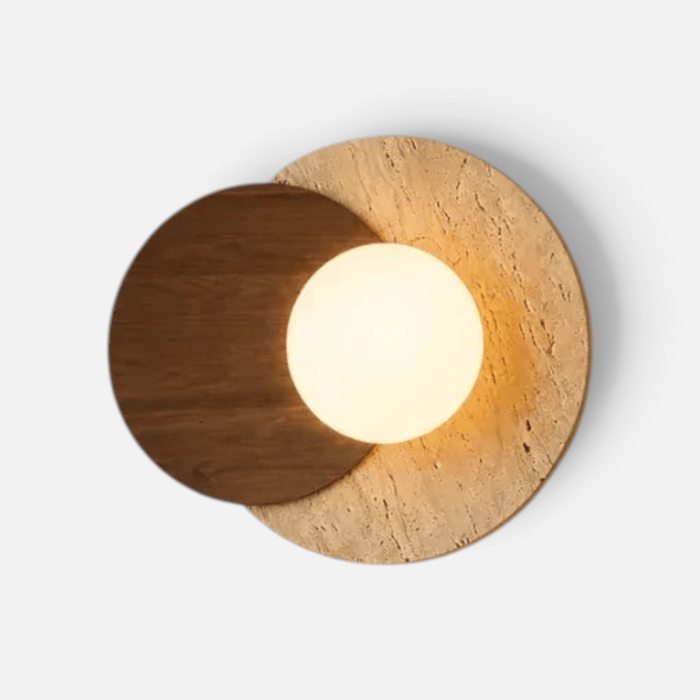 Applique Murale Bois Travertin Boule Lumineuse