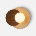 Applique Murale Bois Travertin Boule Lumineuse