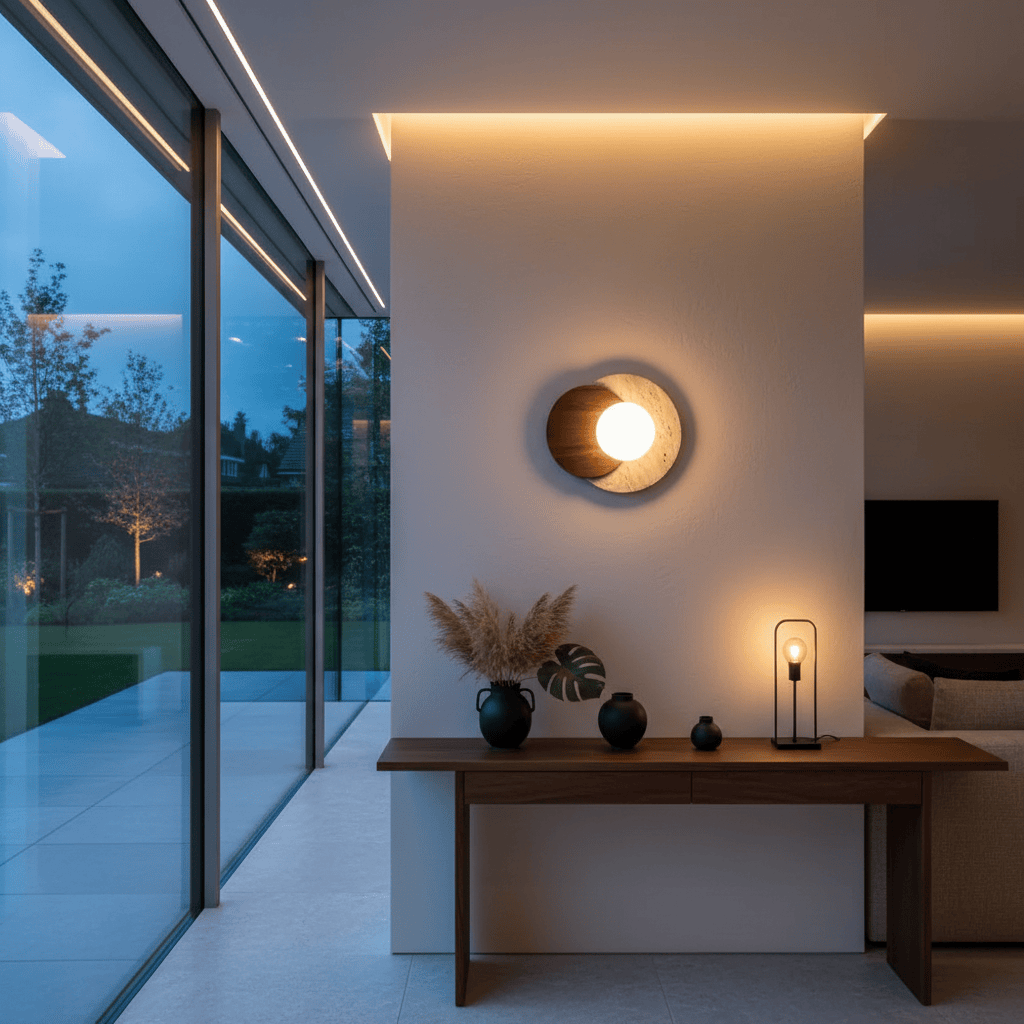 Applique Murale Bois Travertin Boule Lumineuse