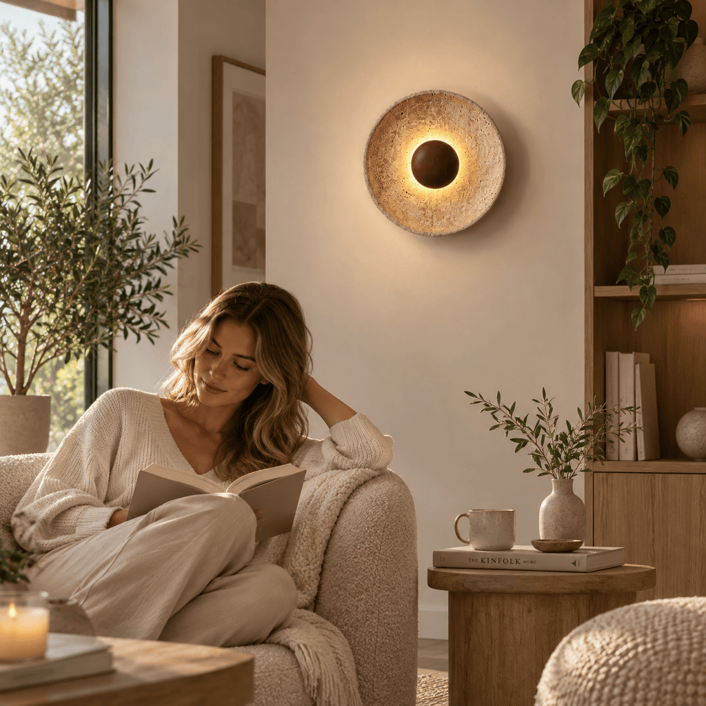 Applique Murale Travertin Design Halo Lumineux