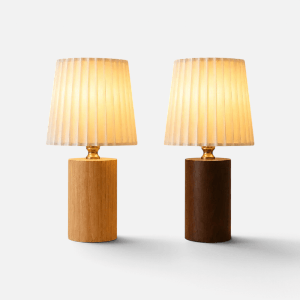 Lampe de Chevet Bois Abat-jour Plissé