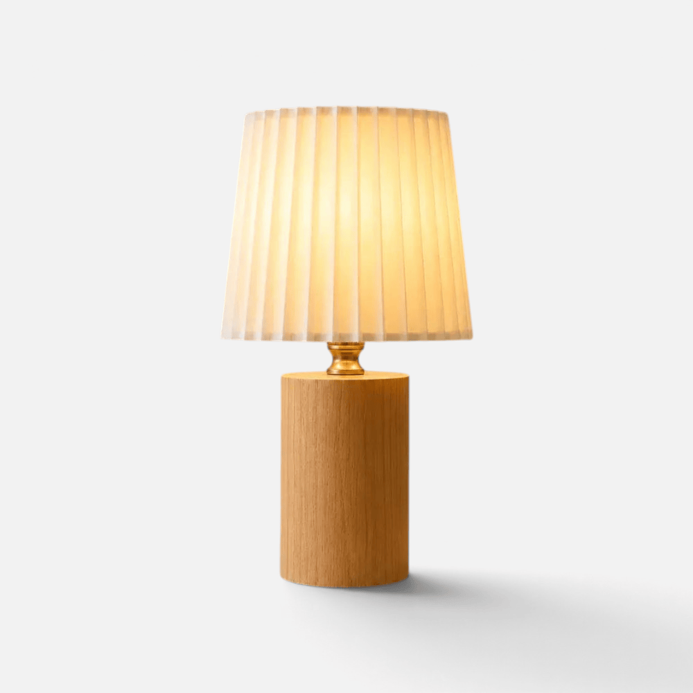 Lampe de Chevet Bois Abat-jour Plissé