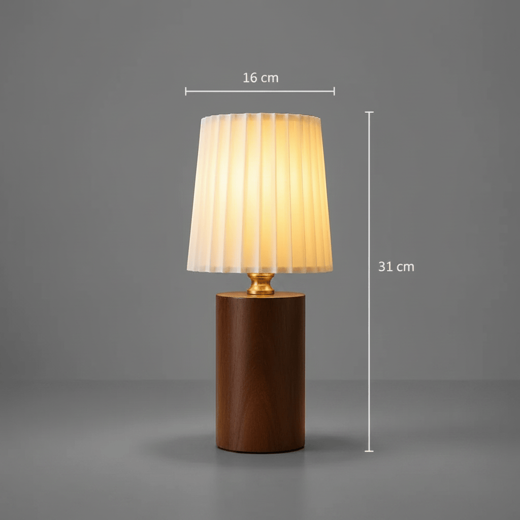 Lampe de Chevet Bois Abat-jour Plissé