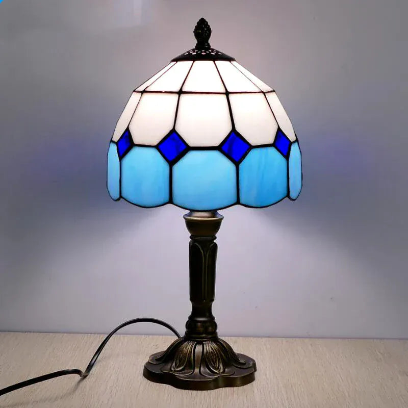 Lampe de Chevet Vitrail Bleu Cobalt
