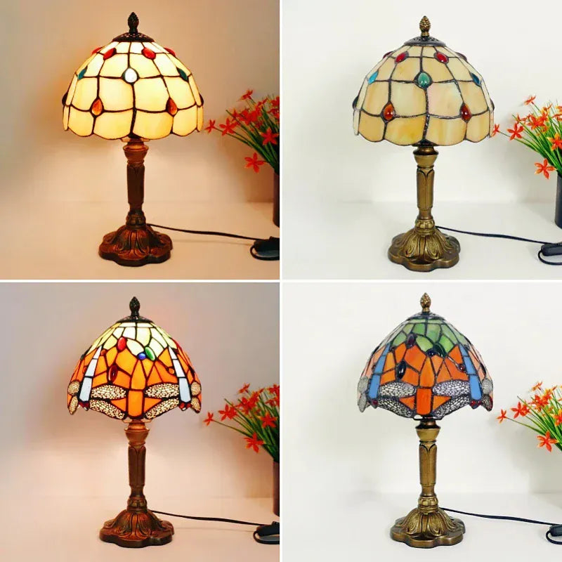 Lampe de Chevet Vitrail Bleu Cobalt