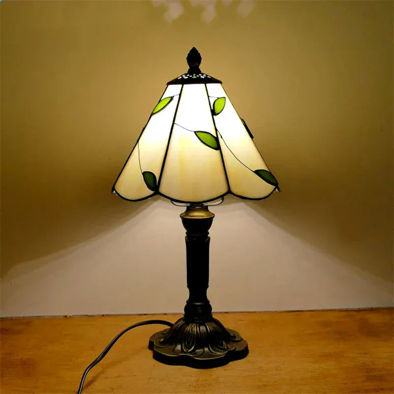 Lampe de Chevet Vitrail Feuillage Vert