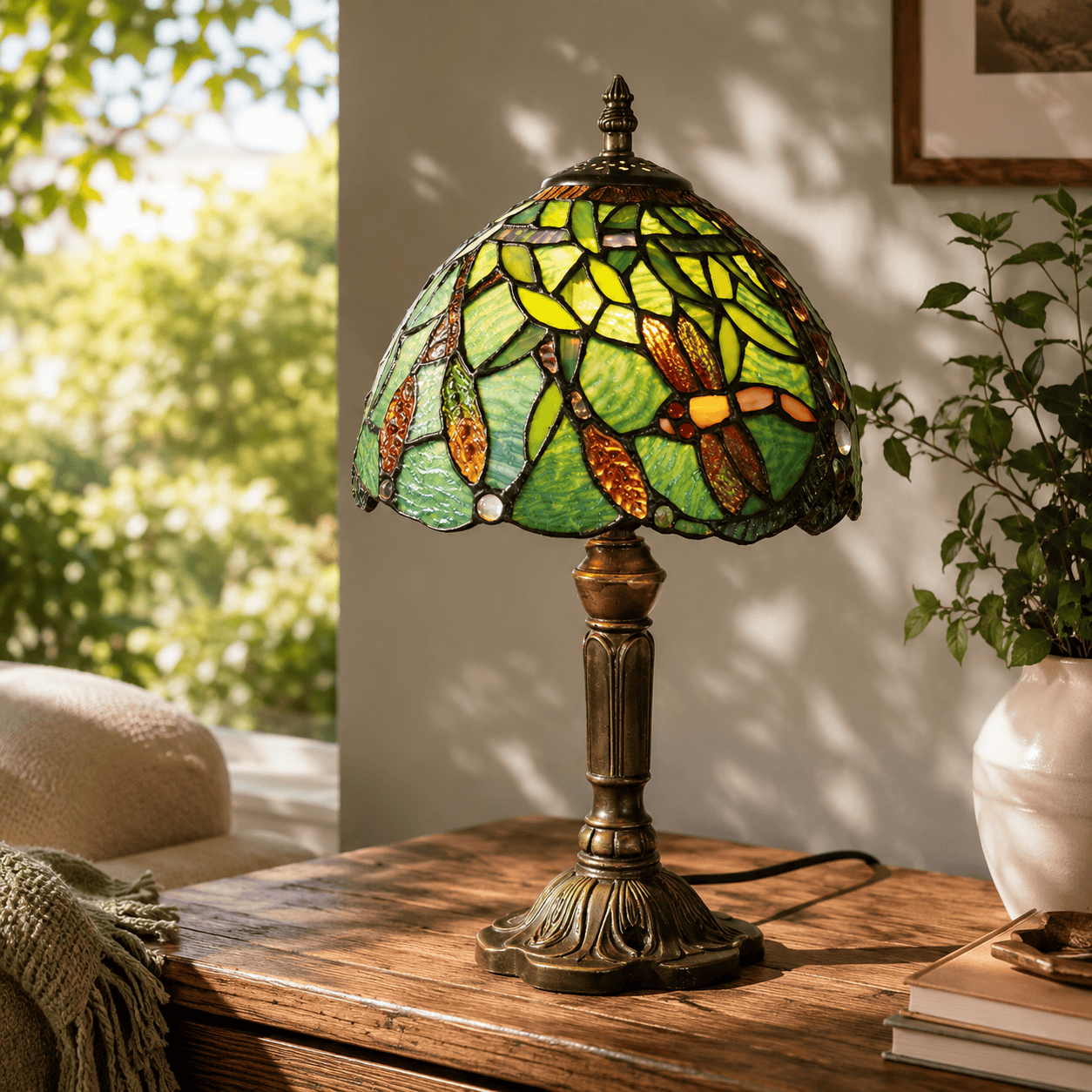 Lampe de Chevet Vitrail Libellule