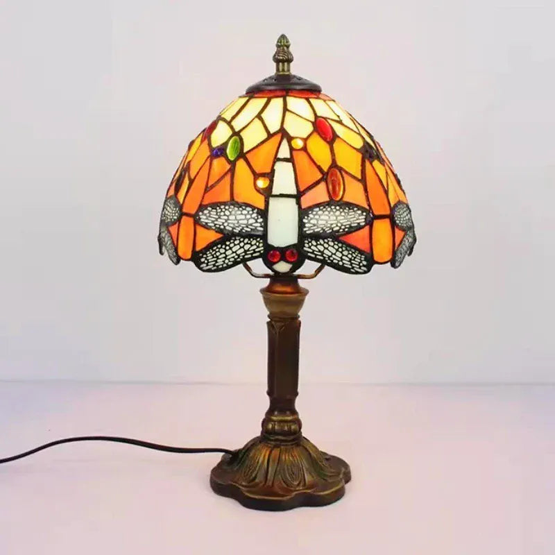 Lampe de Chevet Vitrail Libellule Ambre