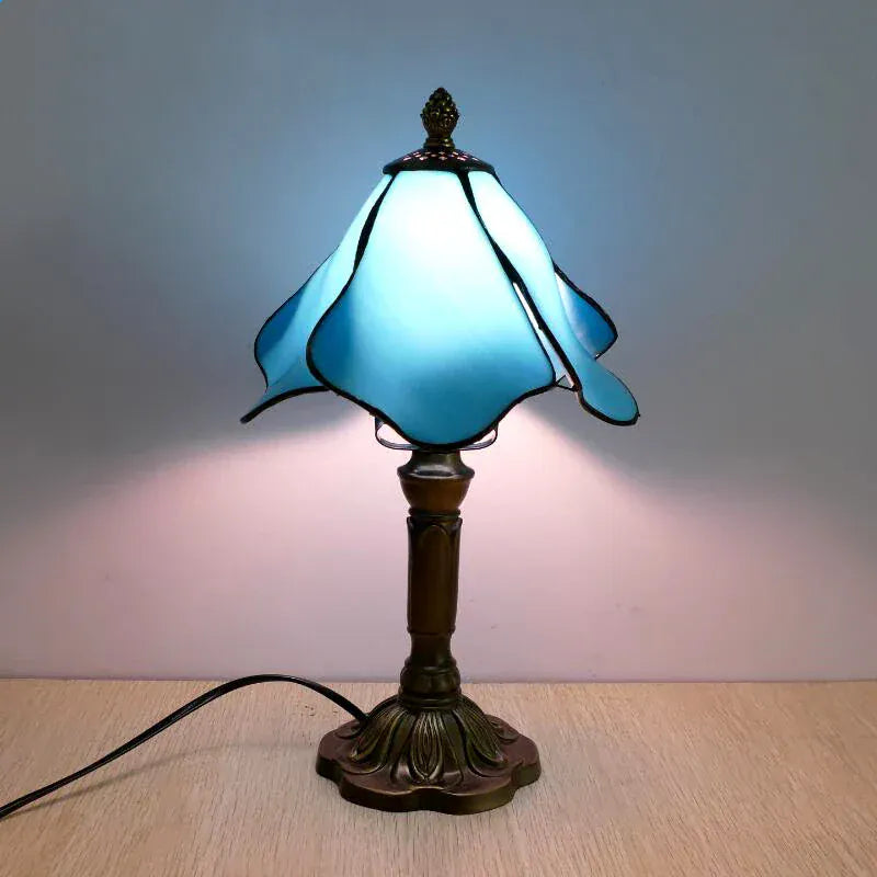 Lampe de Chevet Vitrail Tulipe Bleue