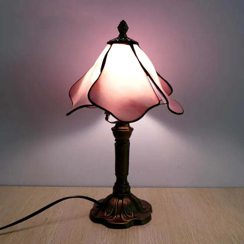 Lampe de Chevet Vitrail Tulipe Rose