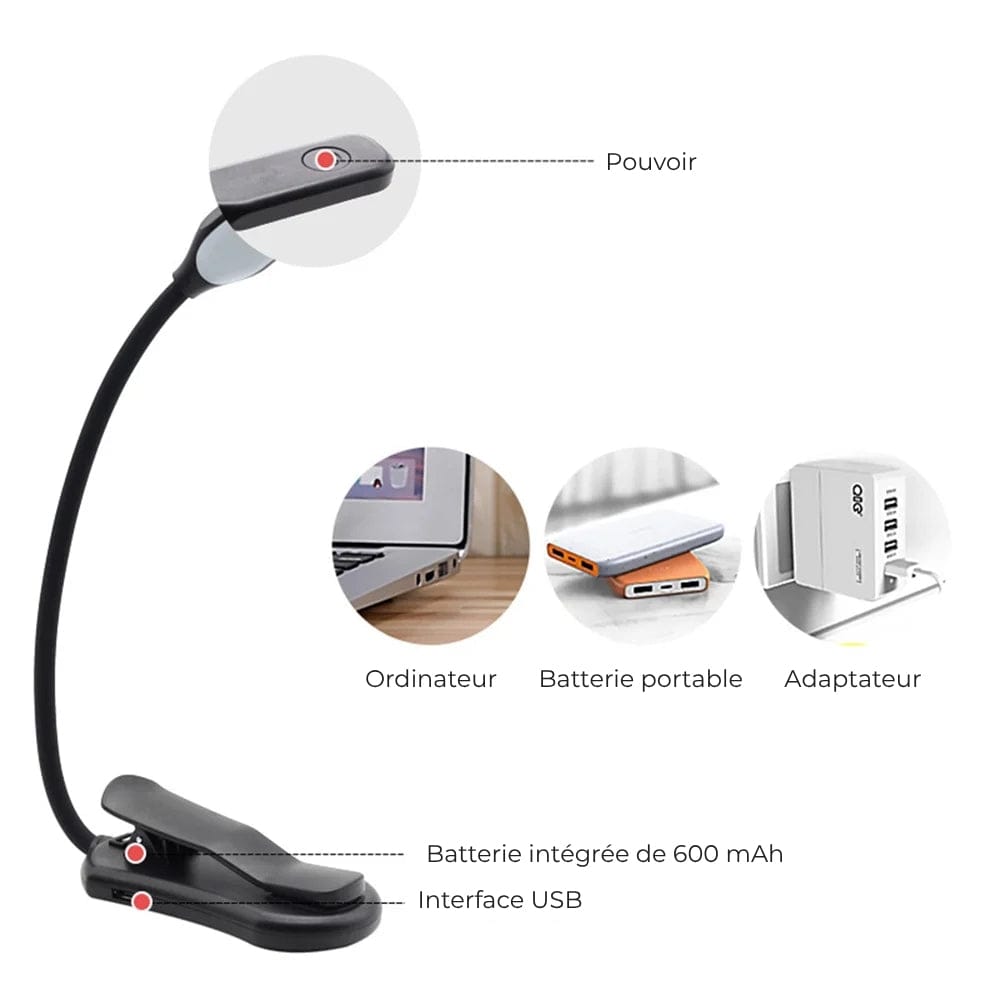 Lampe de Lecture Design Flexible Clip