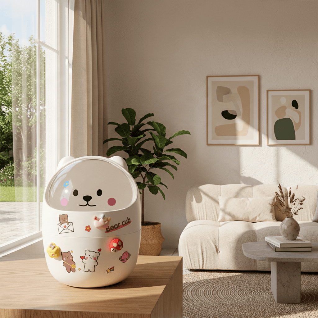 Mini Poubelle Visage d'Ours Kawaii