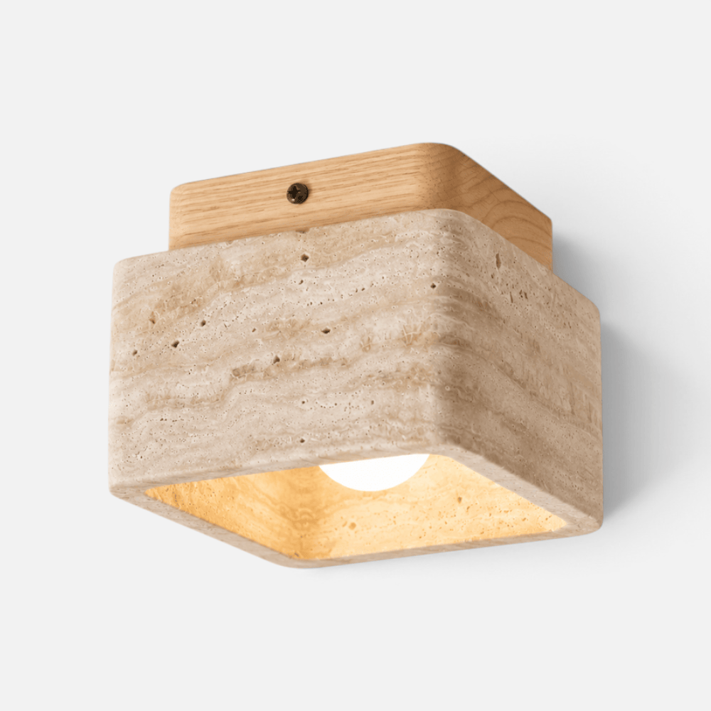 Plafonnier Travertin Cube Bois Design Nordique