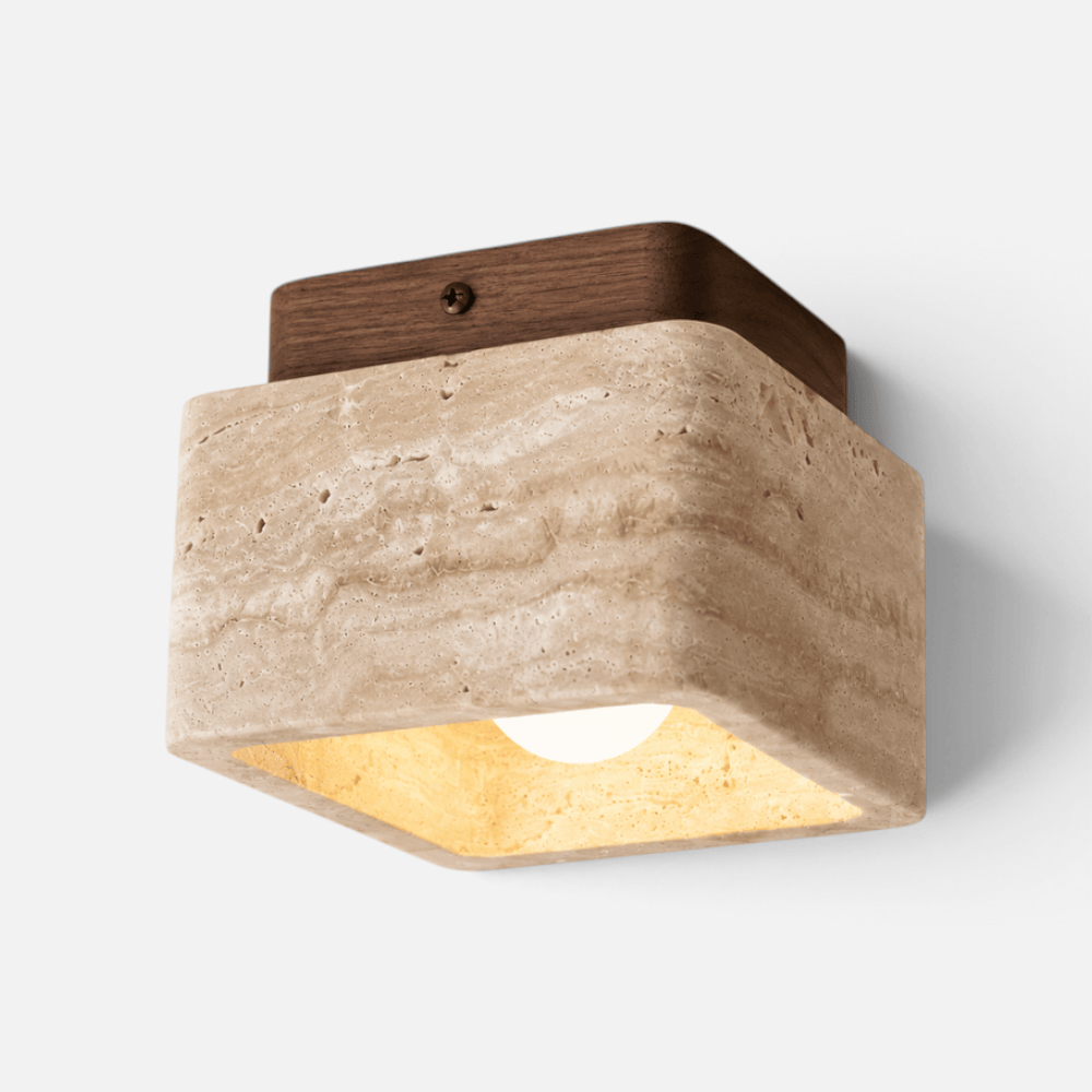 Plafonnier Travertin Cube Bois Design Nordique