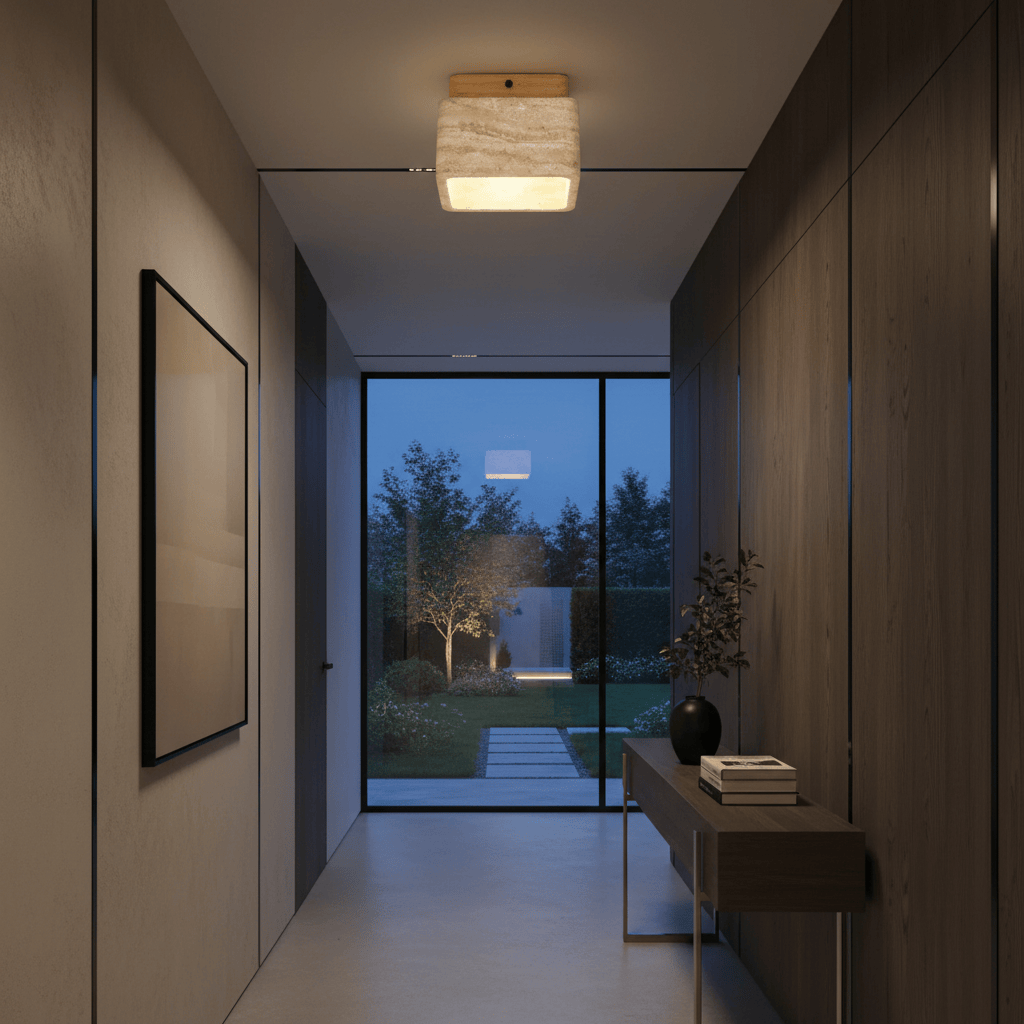 Plafonnier Travertin Cube Bois Design Nordique
