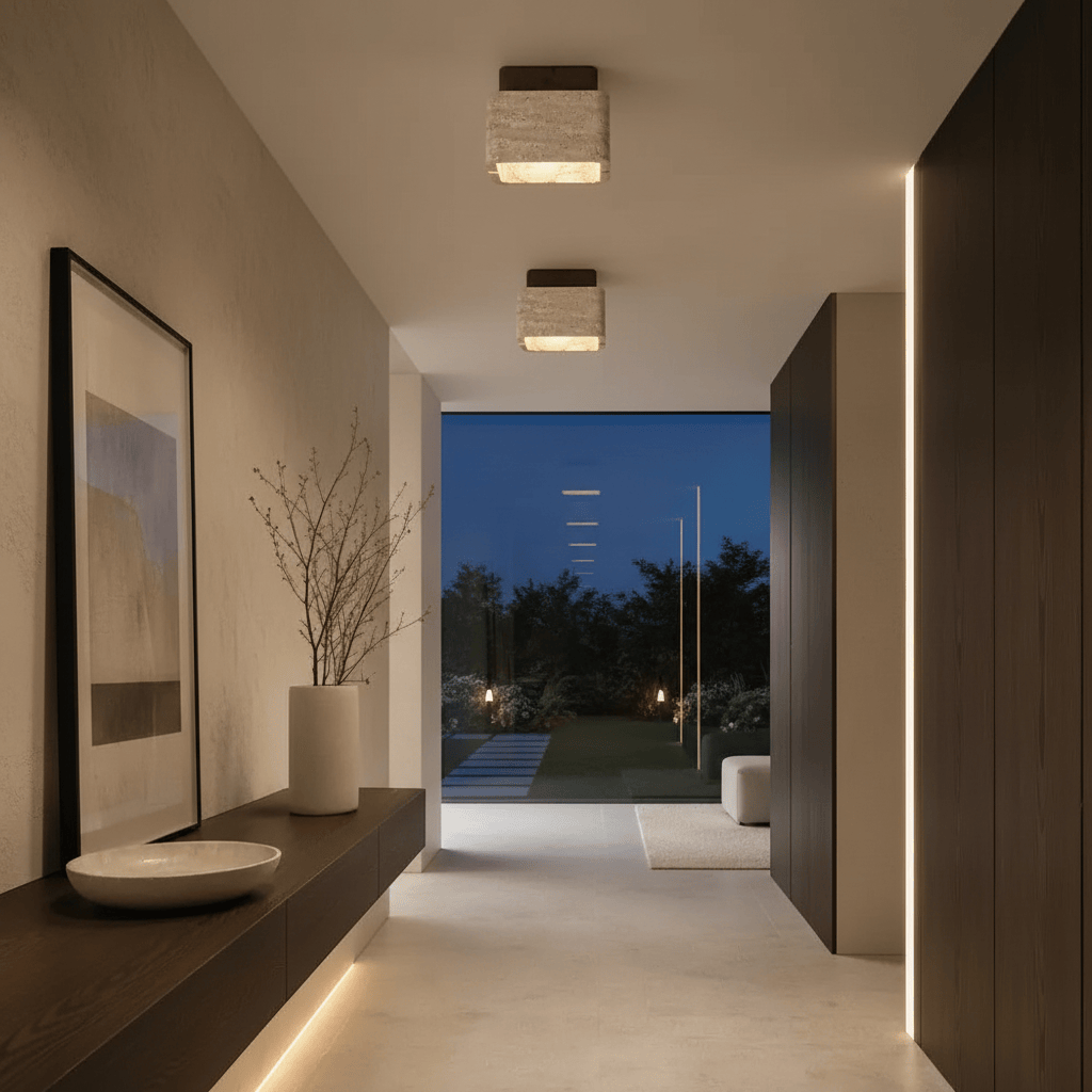 Plafonnier Travertin Cube Bois Design Nordique