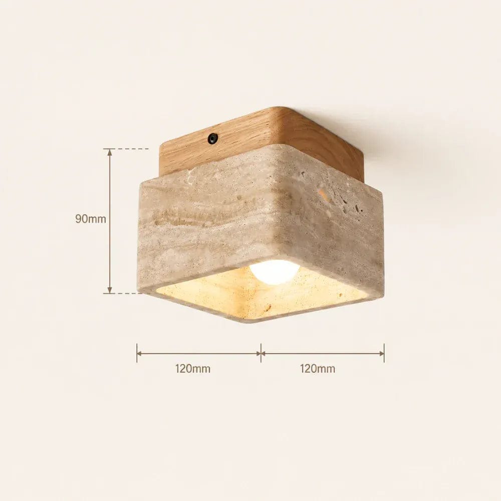 Plafonnier Travertin Cube Bois Design Nordique