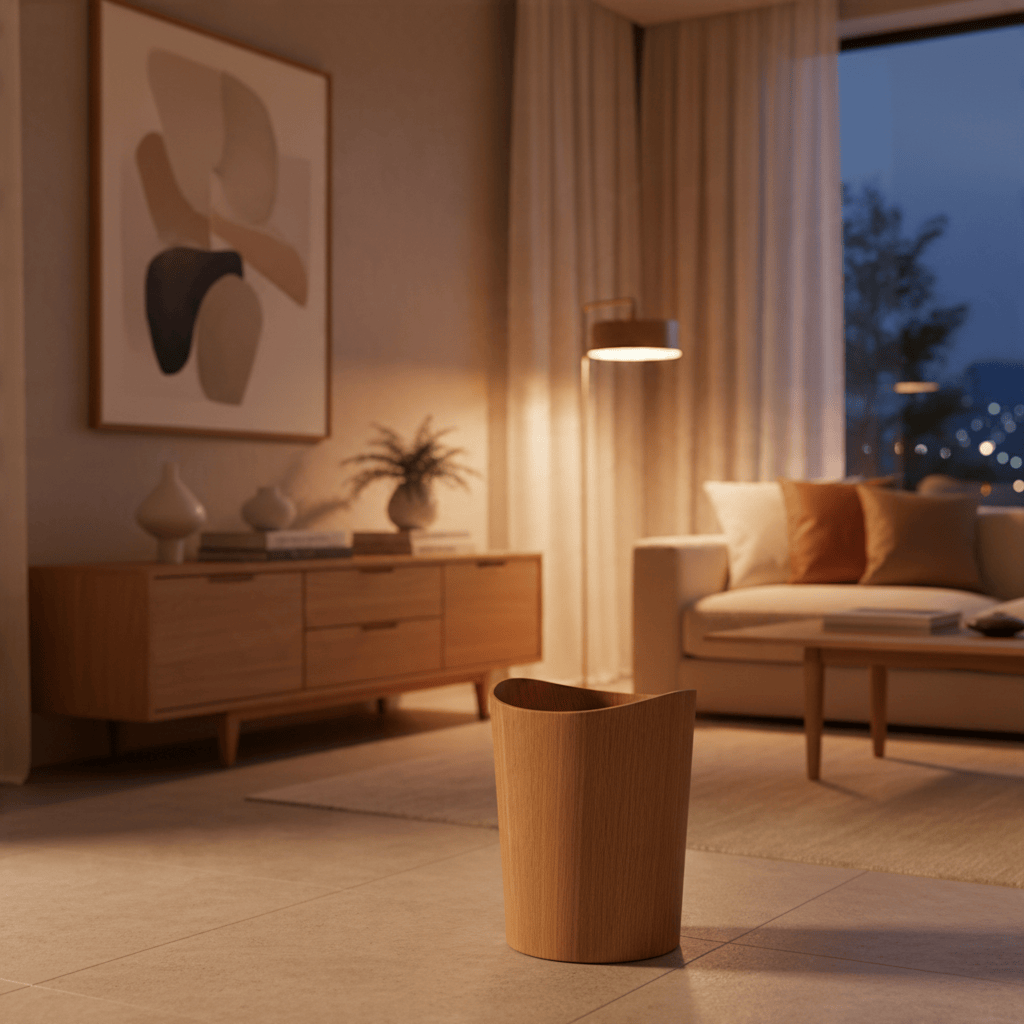 Poubelle Bois Naturel Design Minimaliste