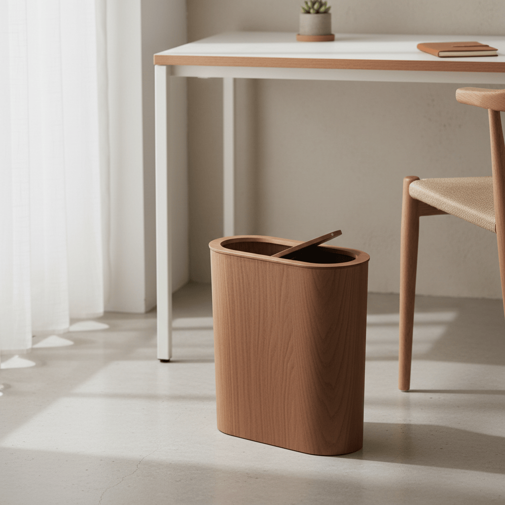 Poubelle Bois Ovale Design Épuré