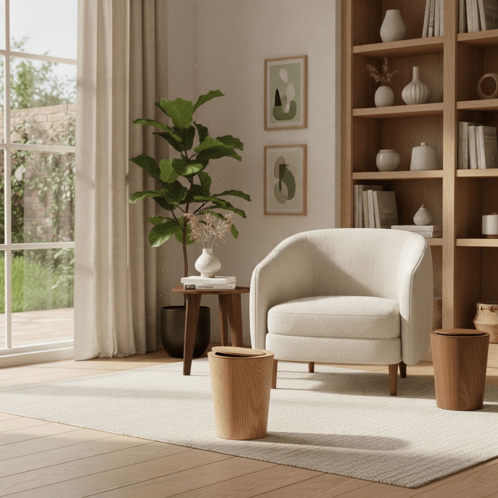 Poubelle Bois Ronde Design Épuré