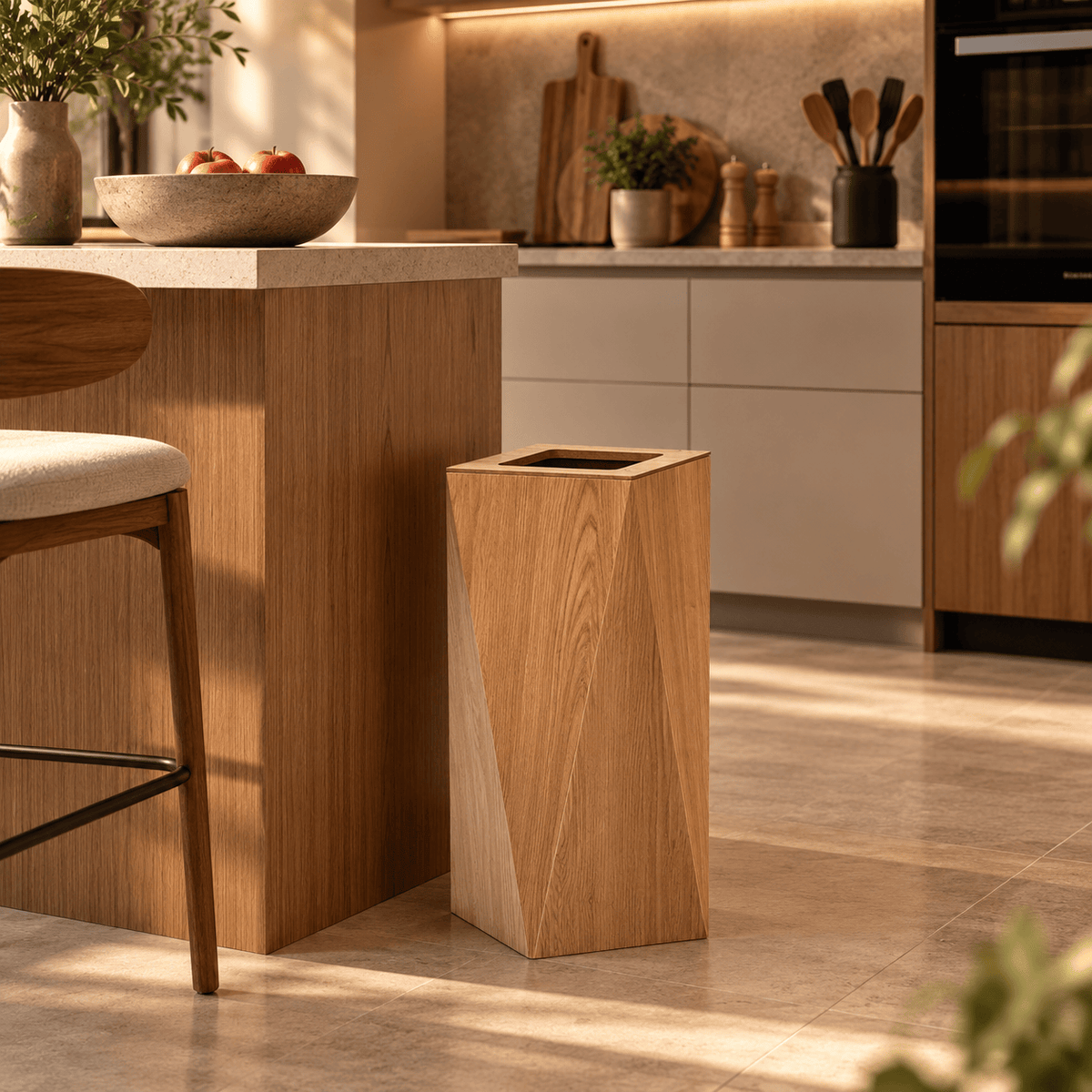 Poubelle Design Bois Forme Diamant