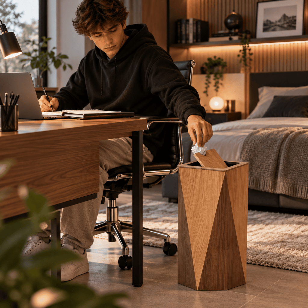 Poubelle Design Bois Forme Diamant