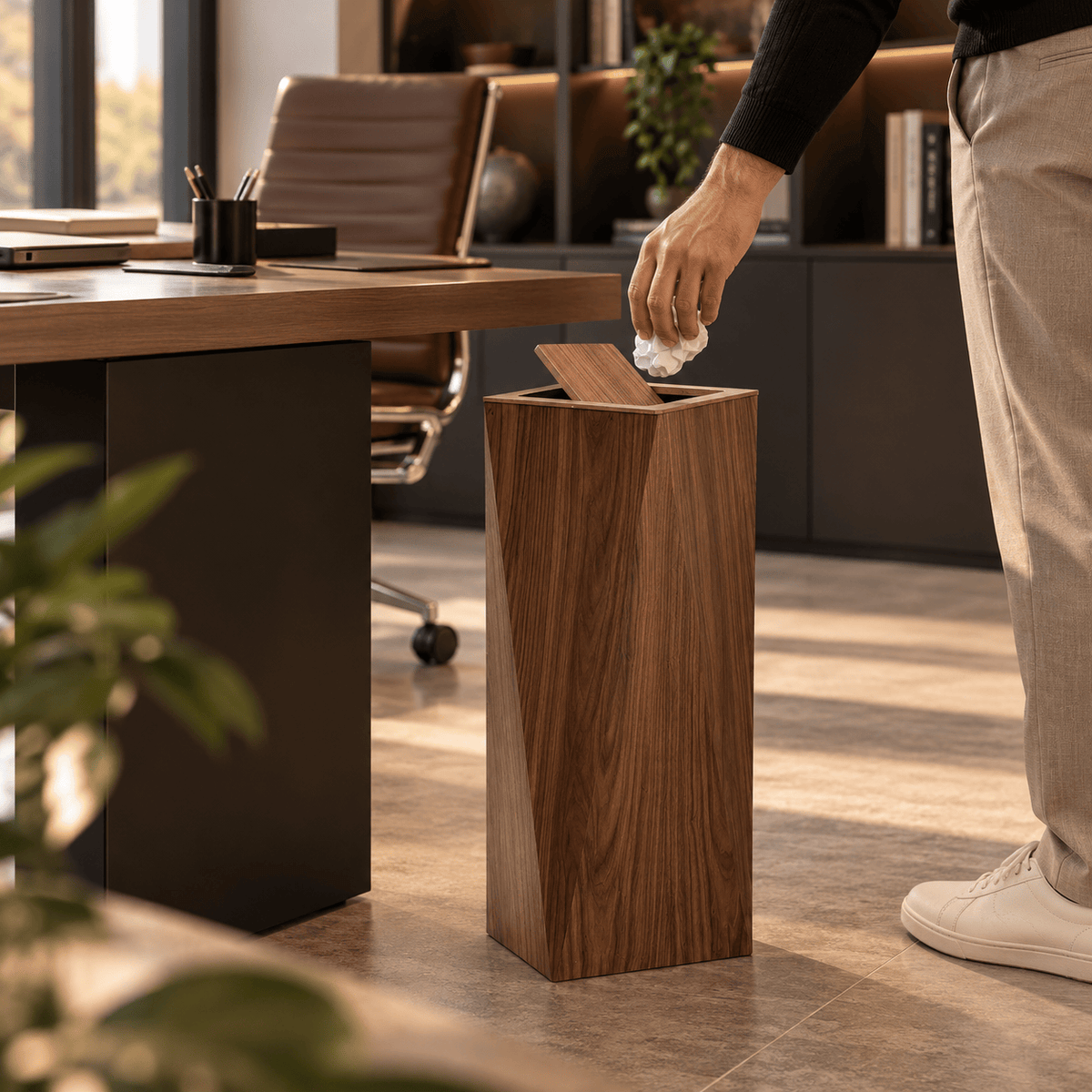 Poubelle Design Bois Forme Diamant
