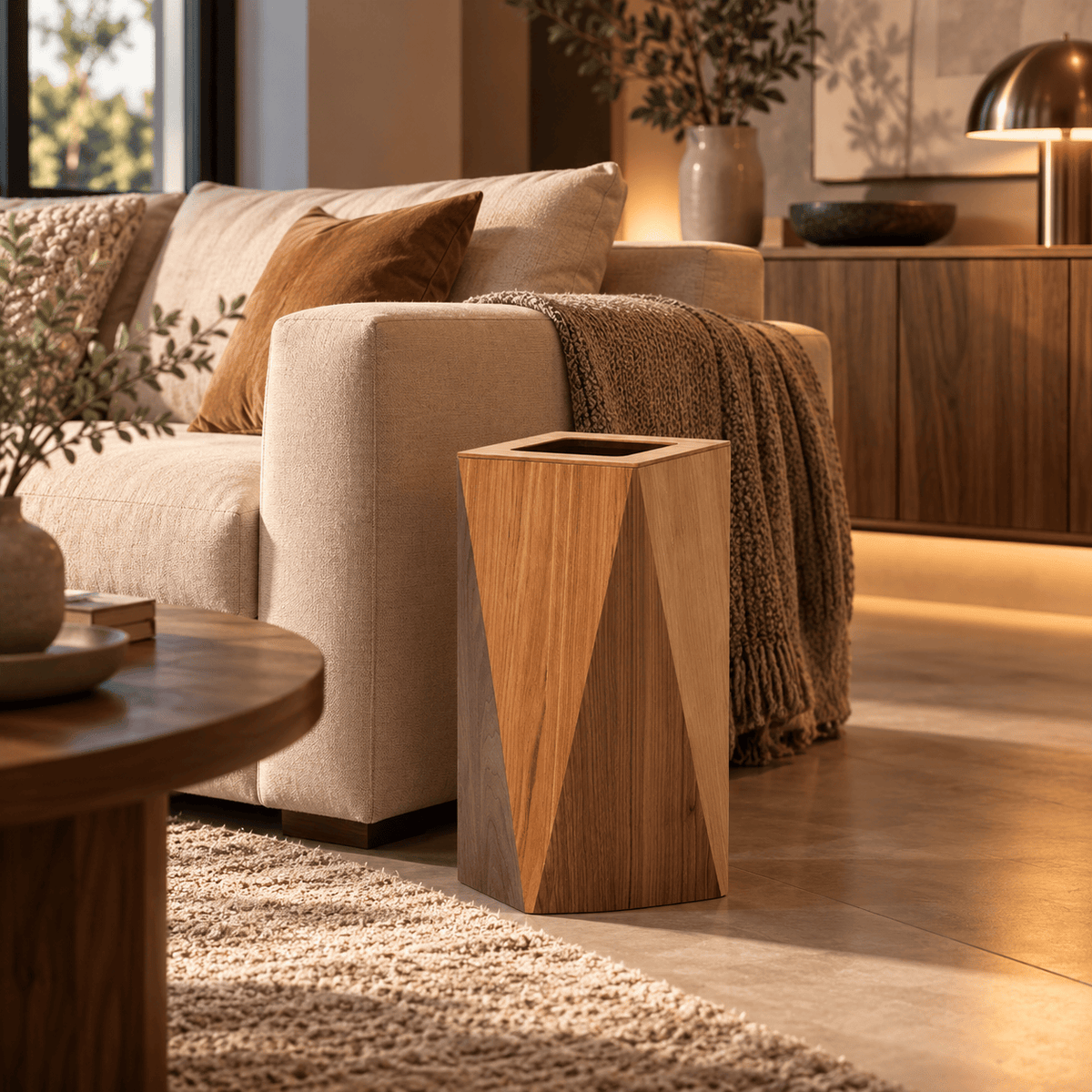 Poubelle Design Bois Forme Diamant