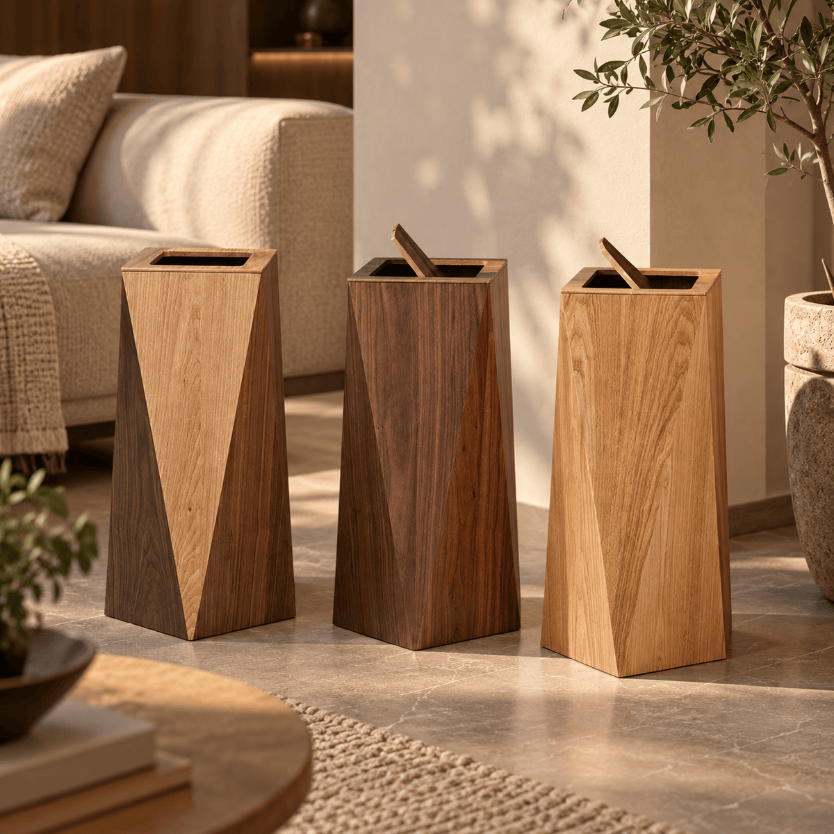 Poubelle Design Bois Forme Diamant