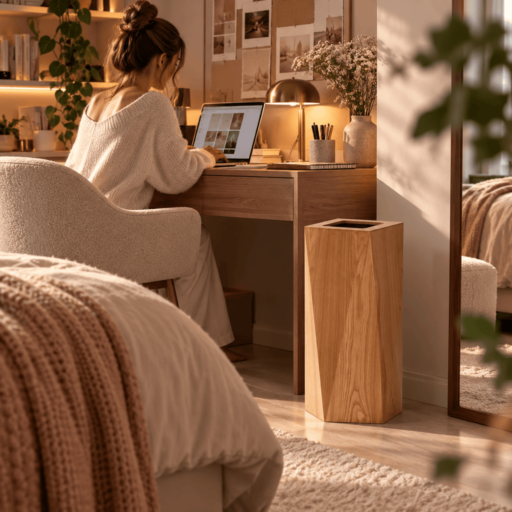 Poubelle Design Bois Forme Diamant