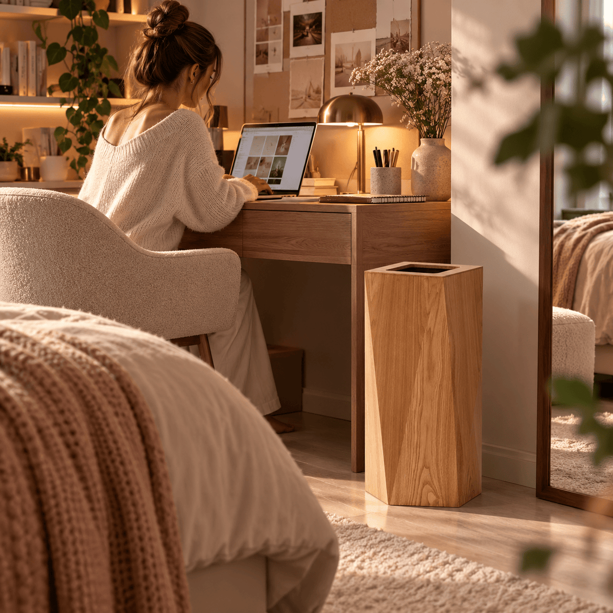 Poubelle Design Bois Forme Diamant
