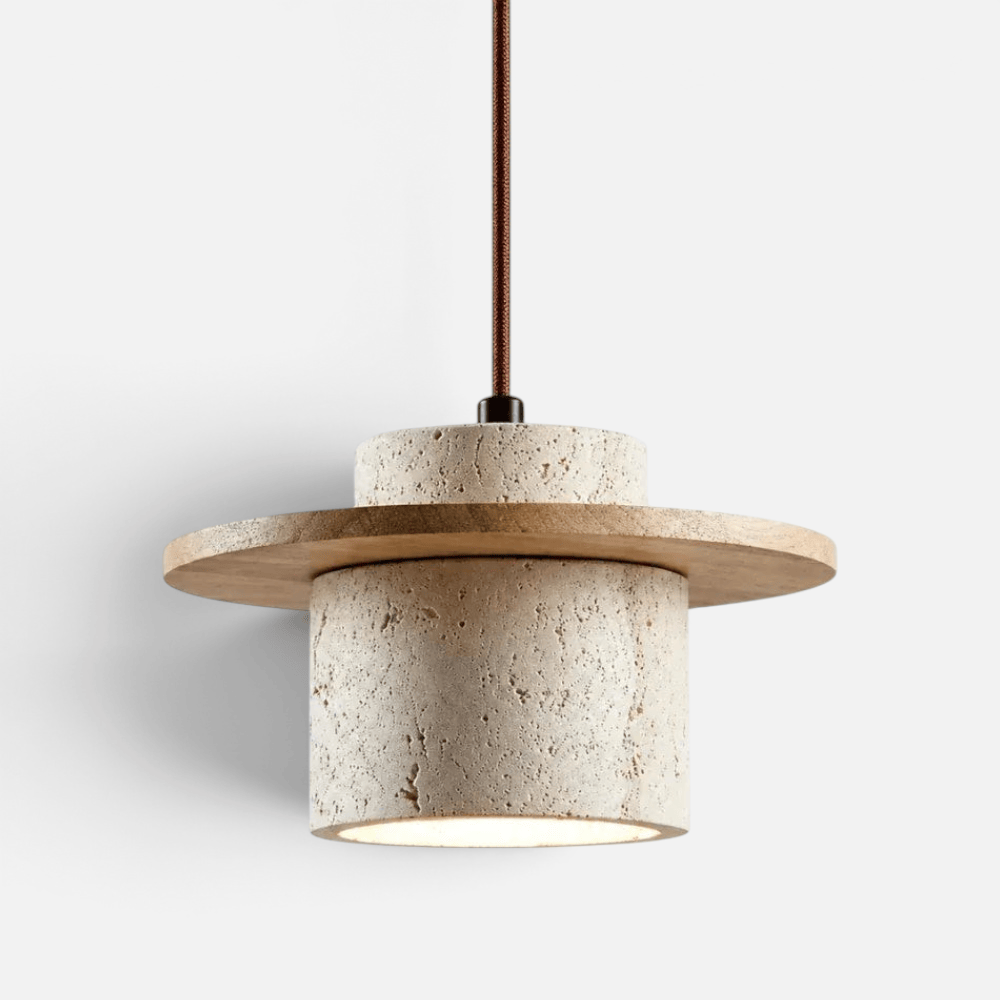 Suspension Travertin Design Scandinave Disque Bois
