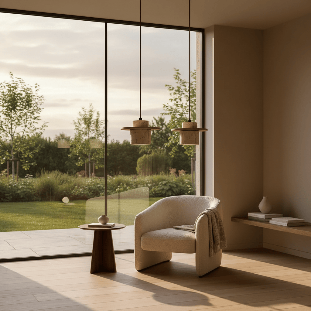 Suspension Travertin Design Scandinave Disque Bois